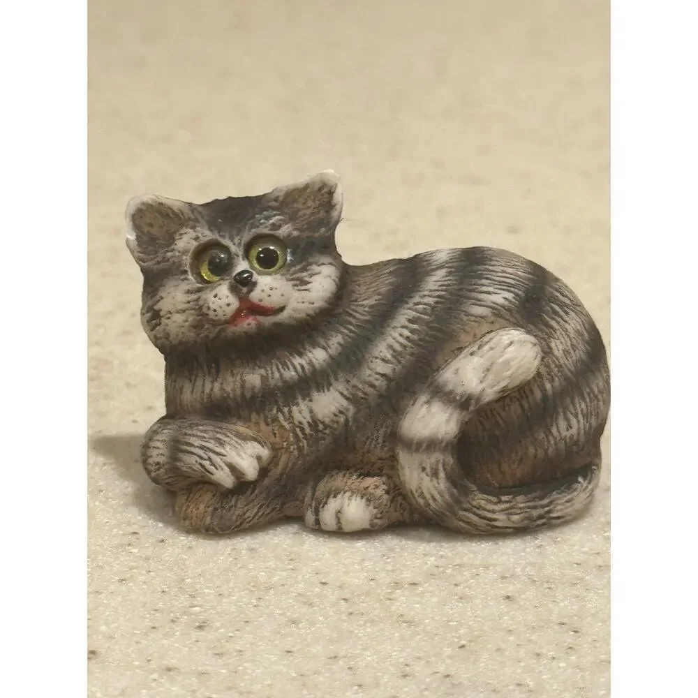 Vtg Dipinto a Mano Italy Hand Painted Cat Kitten Figure Figurine Miniature